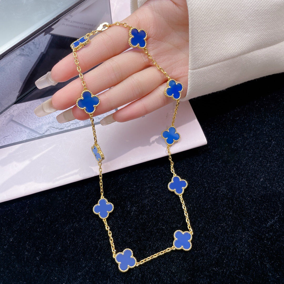 [Vellora-Opalyn]CLOVERS THE 10-MOTIFS BLUE AGATE NECKLACE