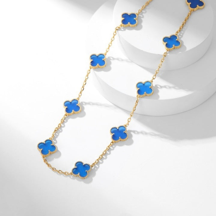 [Vellora-Opalyn]CLOVERS THE 10-MOTIFS BLUE AGATE NECKLACE