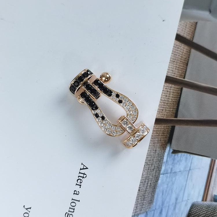 [Vellora-Opalyn]FORCE LARGE HORSESHOE BLACK WHITE DIAMOND BRACELET ROSE GOLD
