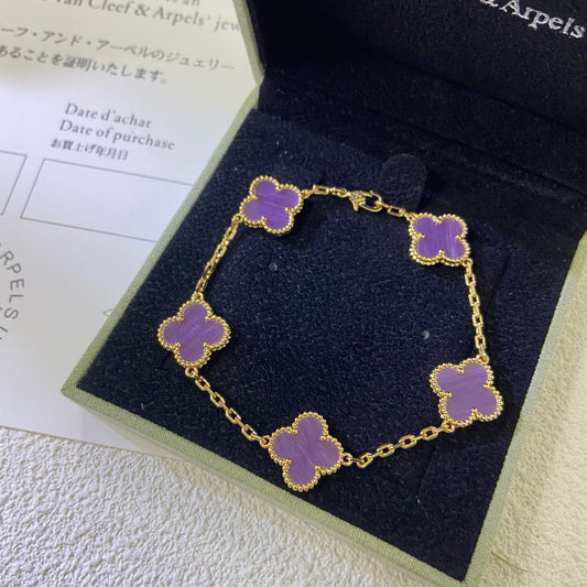 [Vellora-Opalyn]CLOVER  5 MOTIFS  PURPLE VIOLET BRACELET