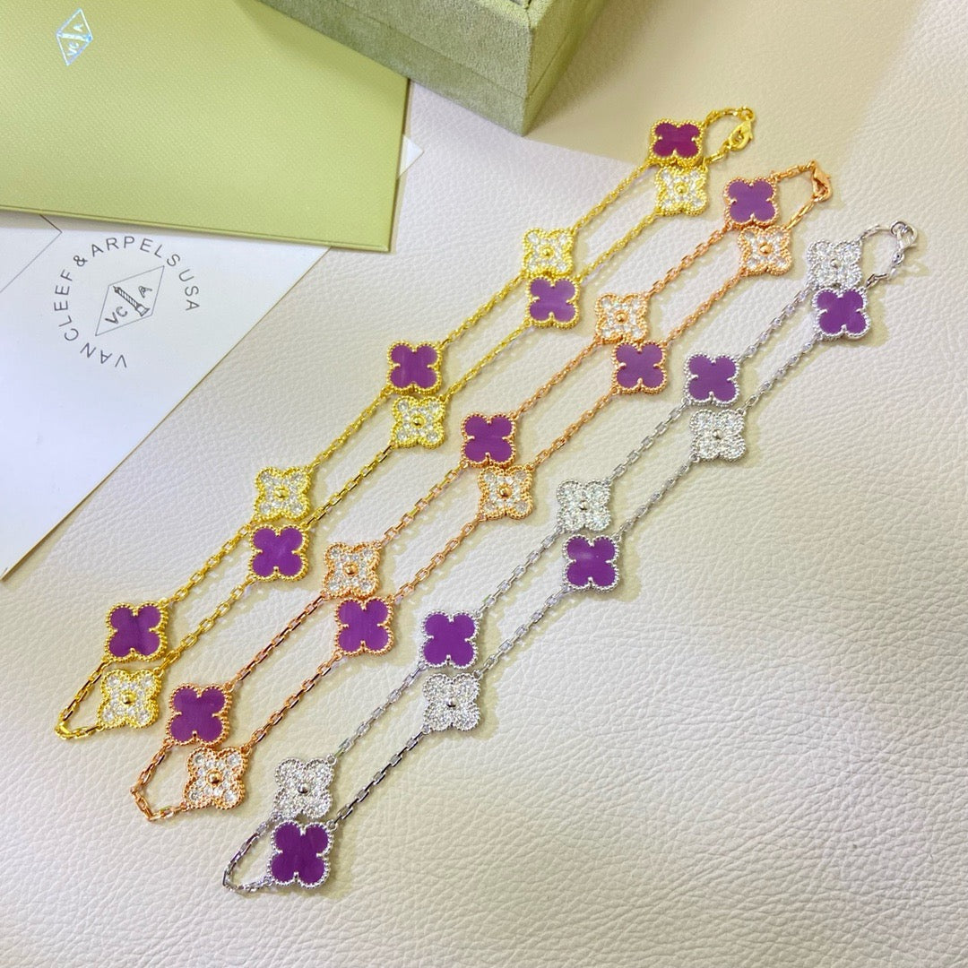 [Vellora-Opalyn]CLOVER 10 MOTIFS  PURPLE VIOLET DIAMOND NECKLACE