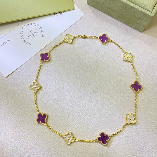 [Vellora-Opalyn]CLOVER 10 MOTIFS  PURPLE VIOLET DIAMOND NECKLACE