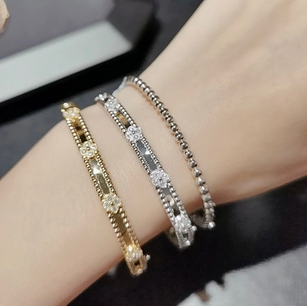 [Vellora-Opalyn]CLOVER BRACELET 4MM DIAMONDS