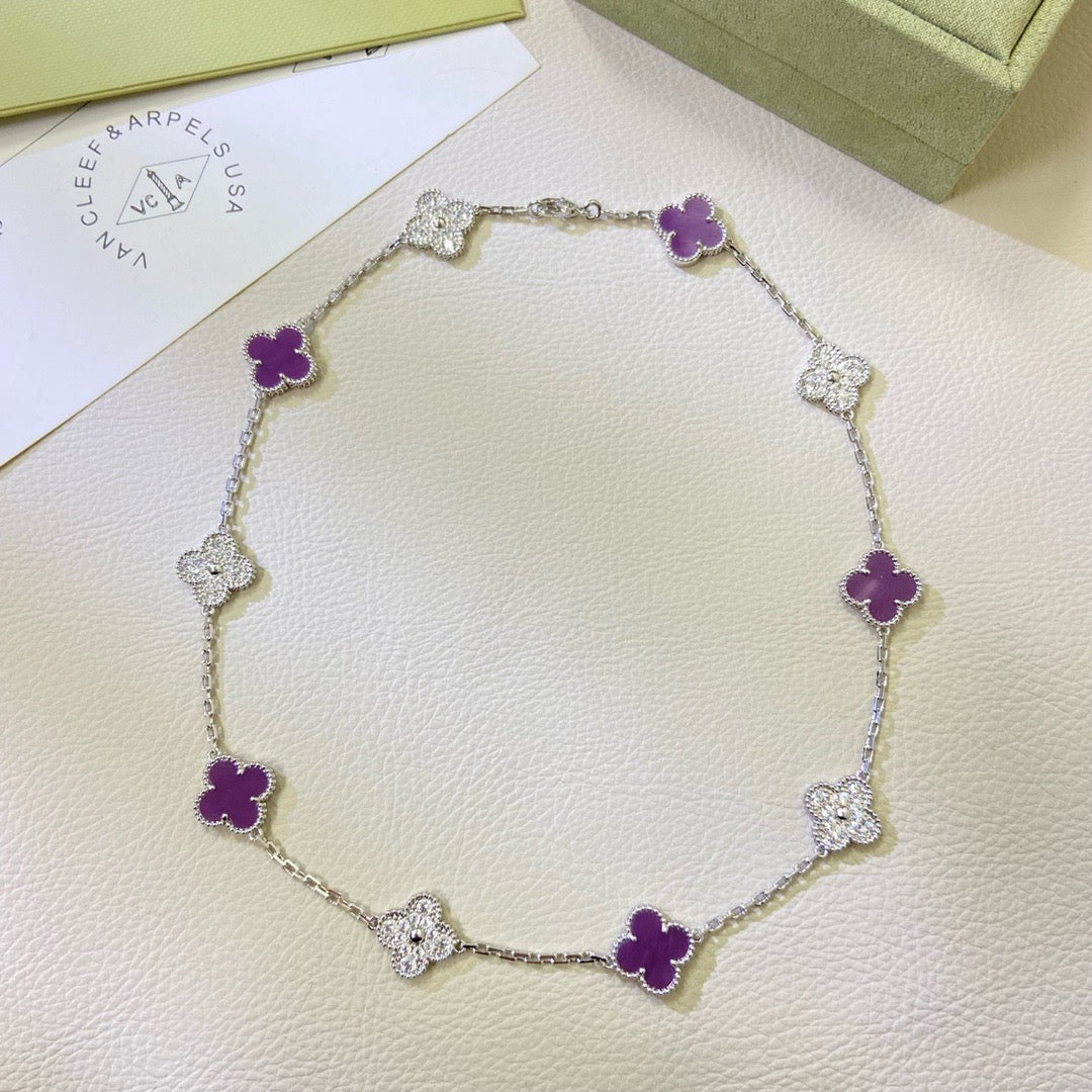 [Vellora-Opalyn]CLOVER 10 MOTIFS  PURPLE VIOLET DIAMOND NECKLACE