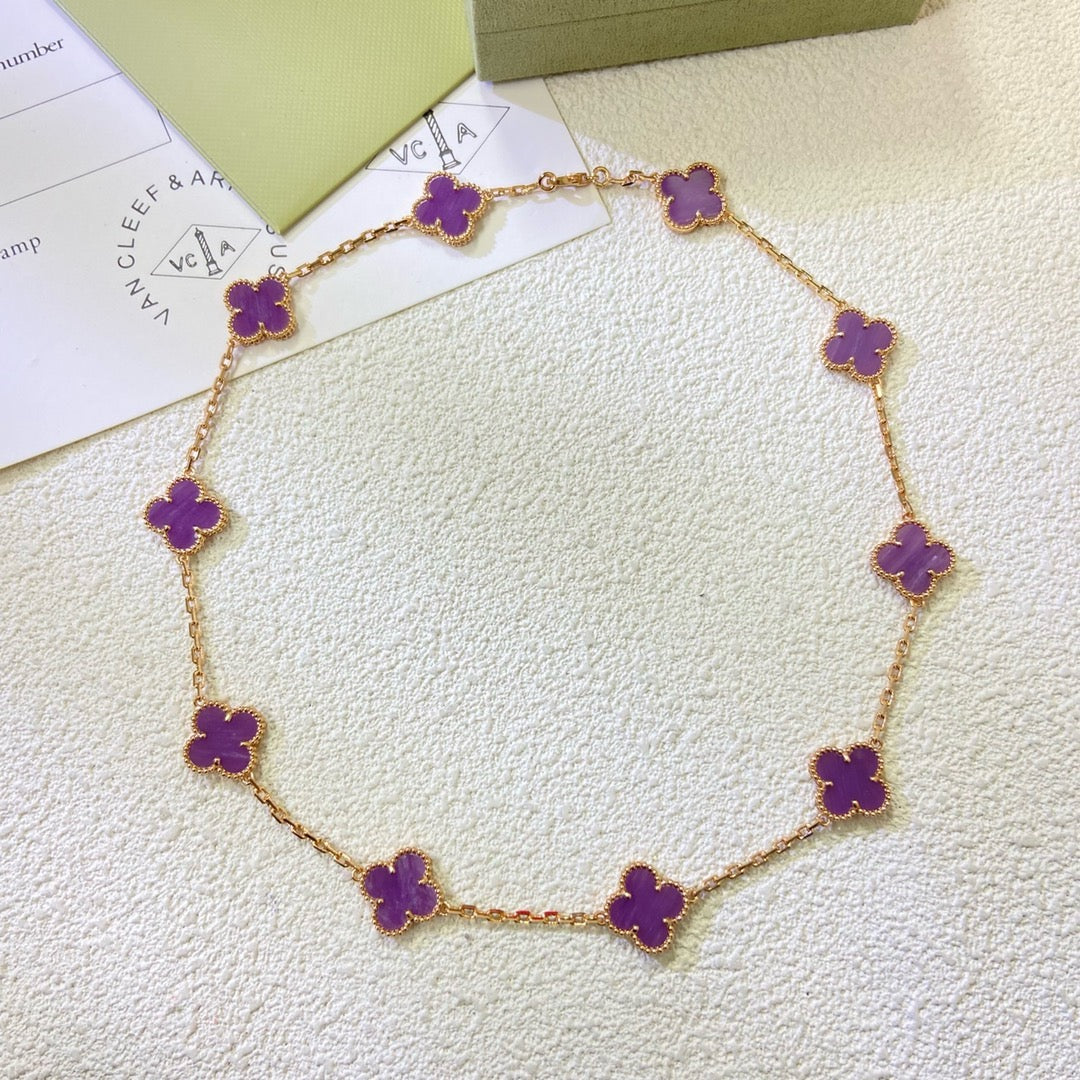 [Vellora-Opalyn]CLOVER 10 MOTIFS  PURPLE VIOLET  NECKLACE