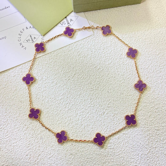 [Vellora-Opalyn]CLOVER 10 MOTIFS  PURPLE VIOLET  NECKLACE