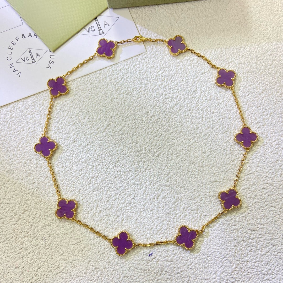 [Vellora-Opalyn]CLOVER 10 MOTIFS  PURPLE VIOLET  NECKLACE