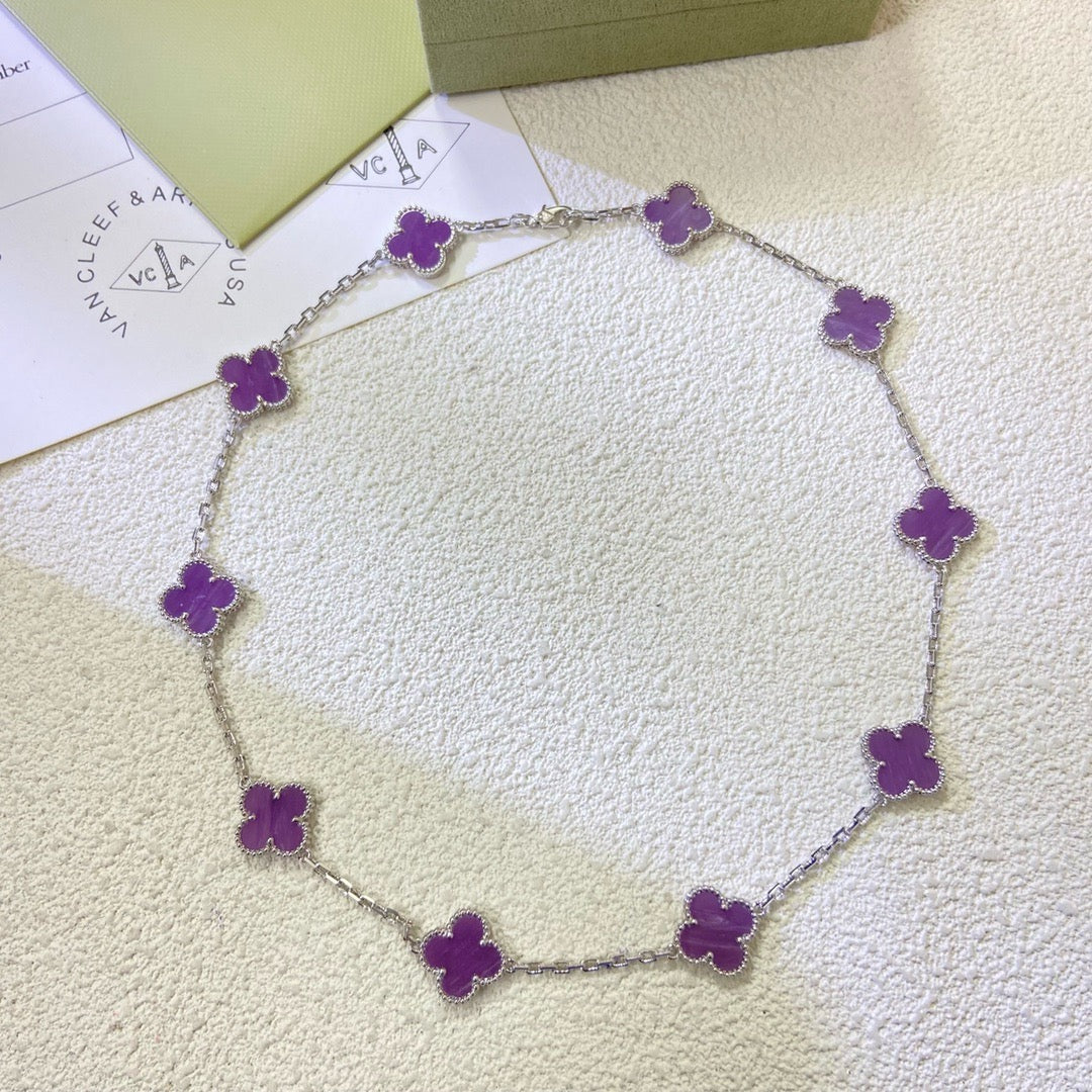 [Vellora-Opalyn]CLOVER 10 MOTIFS  PURPLE VIOLET  NECKLACE