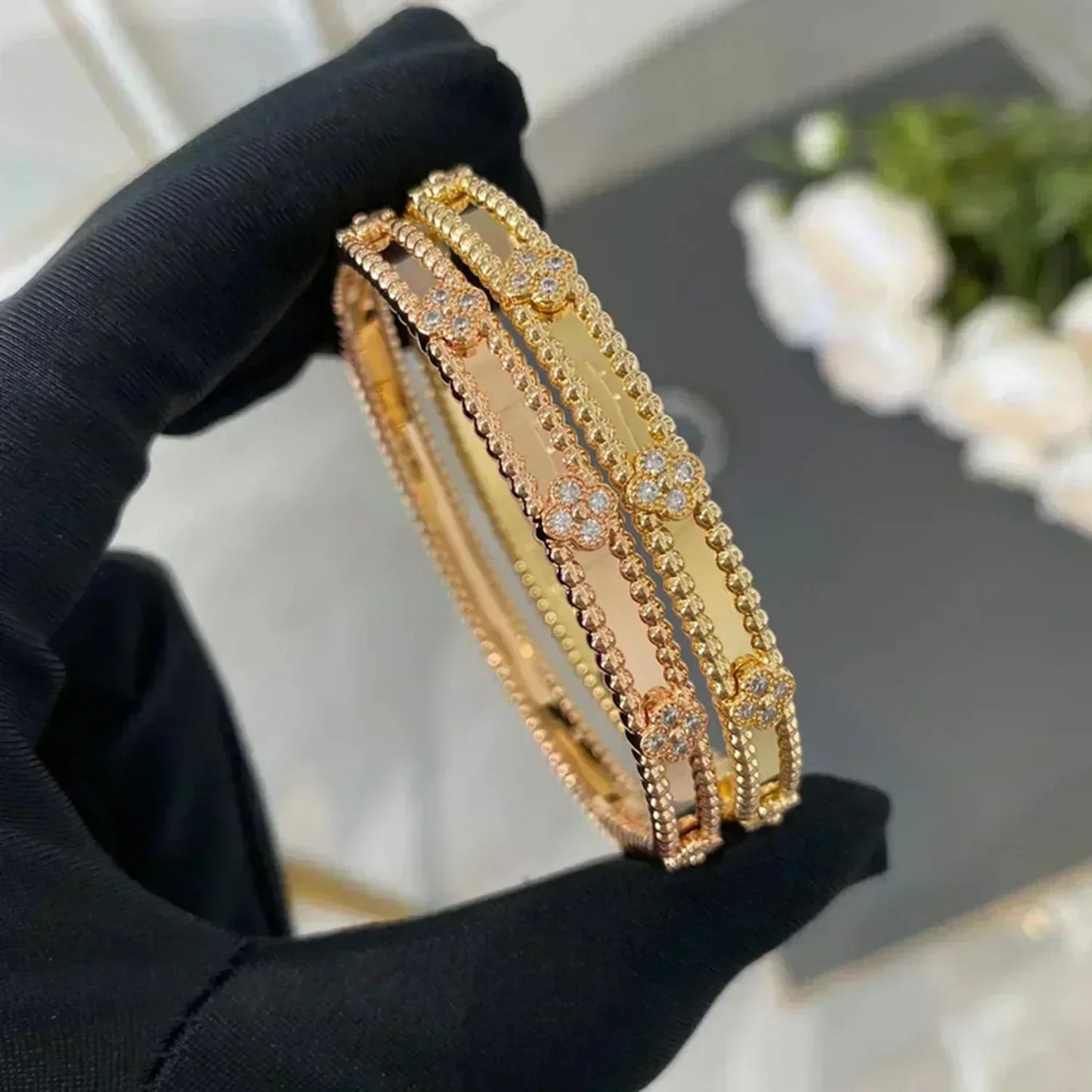 [Vellora-Opalyn]CLOVER BRACELET 4MM DIAMONDS
