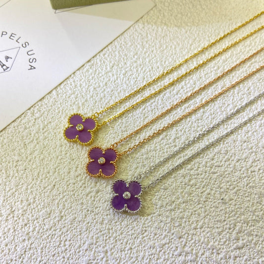 [Vellora-Opalyn]CLOVER 15MM DIAMOND  PURPLE VIOLET NECKLACE