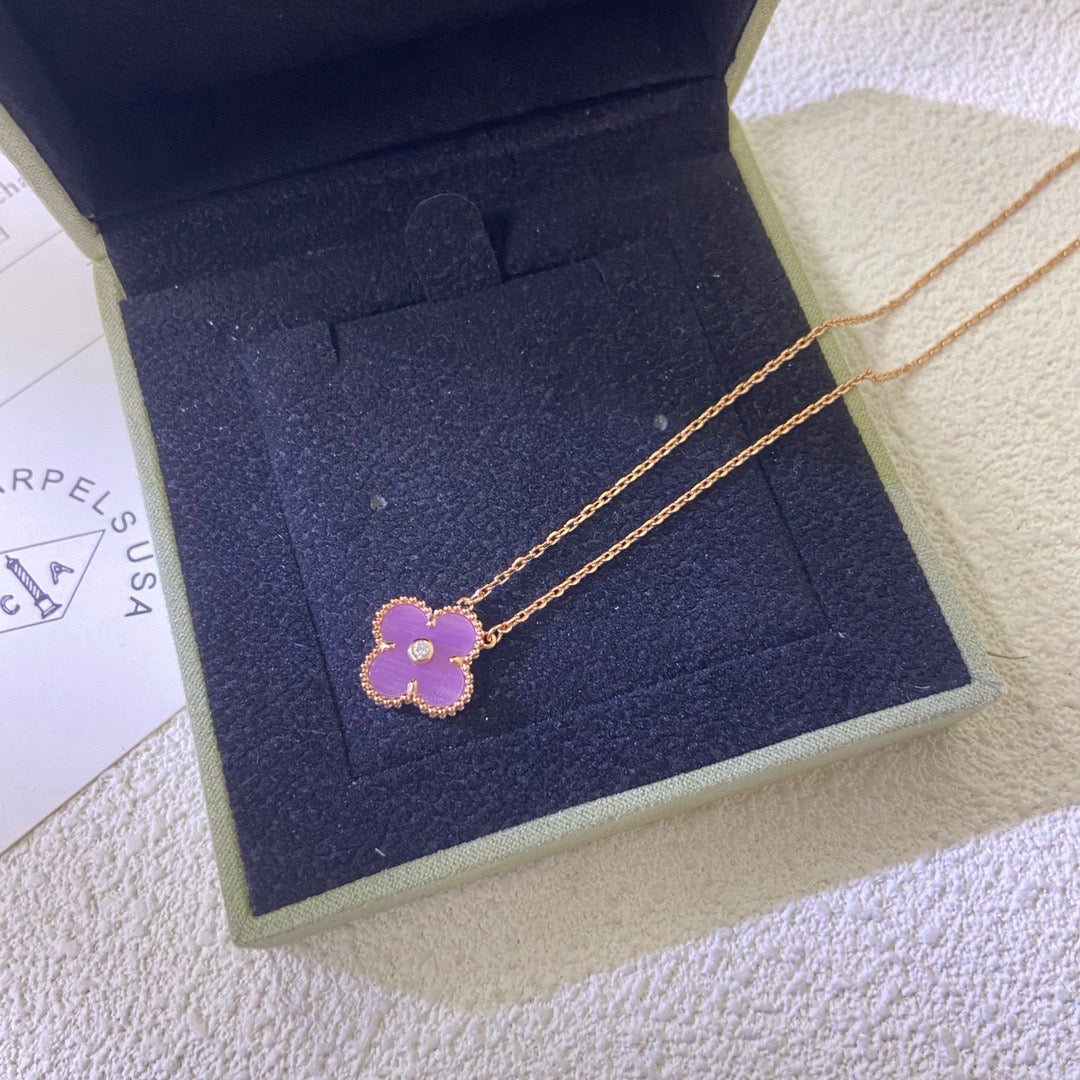 [Vellora-Opalyn]CLOVER 15MM DIAMOND  PURPLE VIOLET NECKLACE