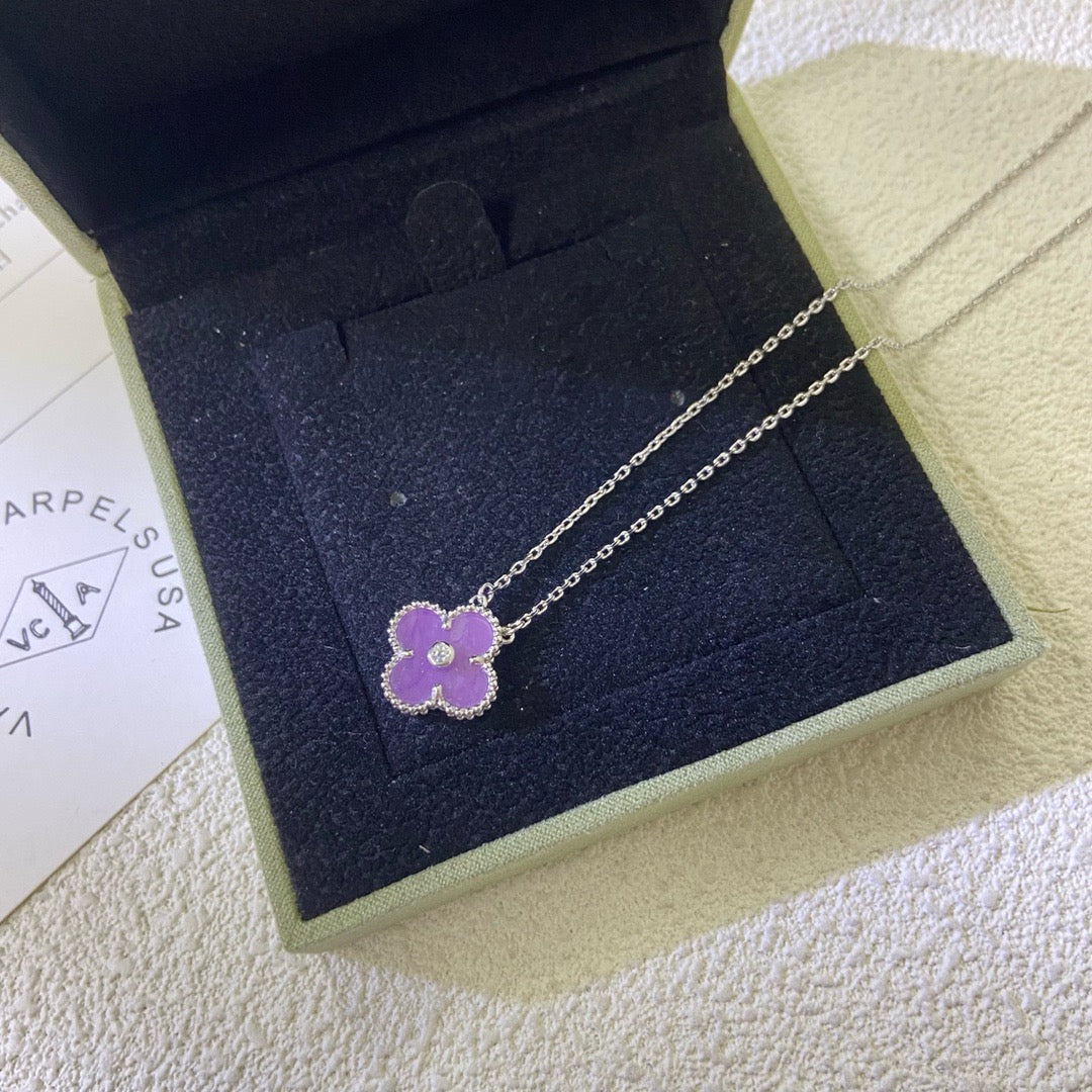 [Vellora-Opalyn]CLOVER 15MM DIAMOND  PURPLE VIOLET NECKLACE