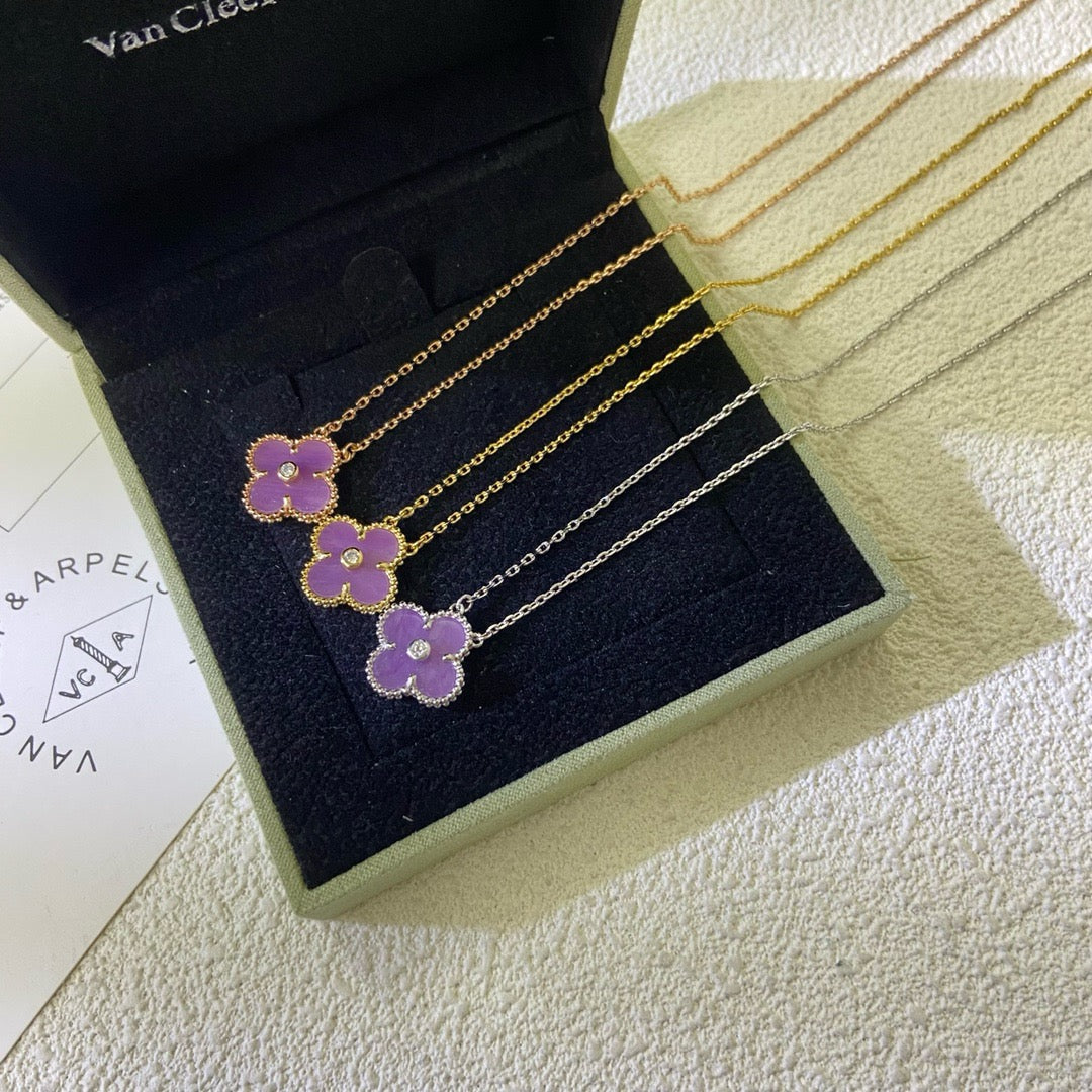 [Vellora-Opalyn]CLOVER 15MM DIAMOND  PURPLE VIOLET NECKLACE