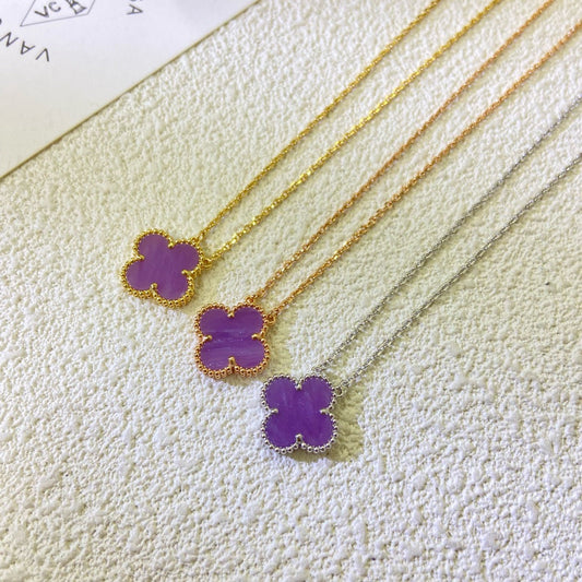 [Vellora-Opalyn]CLOVER 15MM  PURPLE VIOLET NECKLACE