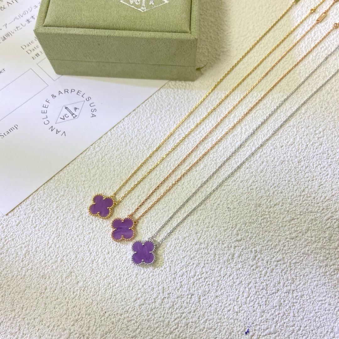 [Vellora-Opalyn]CLOVER 15MM  PURPLE VIOLET NECKLACE