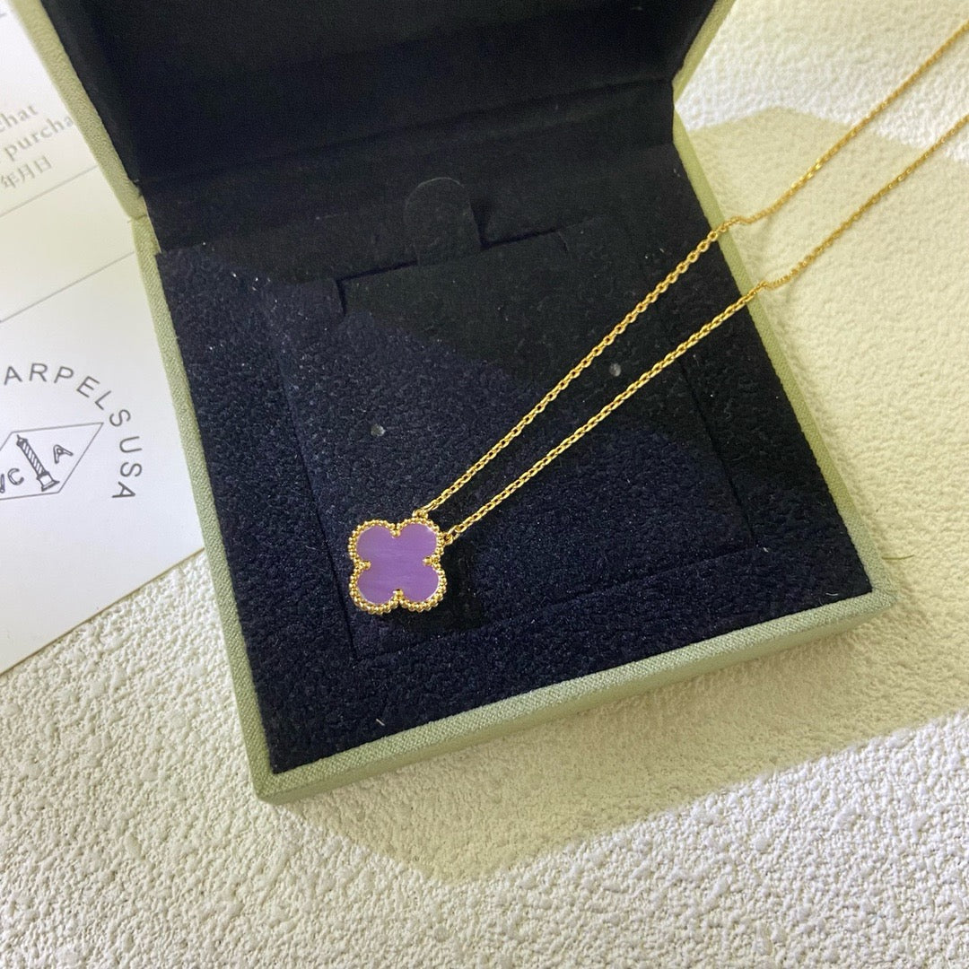 [Vellora-Opalyn]CLOVER 15MM  PURPLE VIOLET NECKLACE