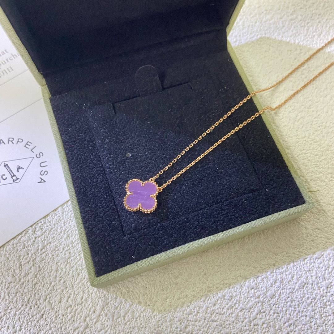 [Vellora-Opalyn]CLOVER 15MM  PURPLE VIOLET NECKLACE