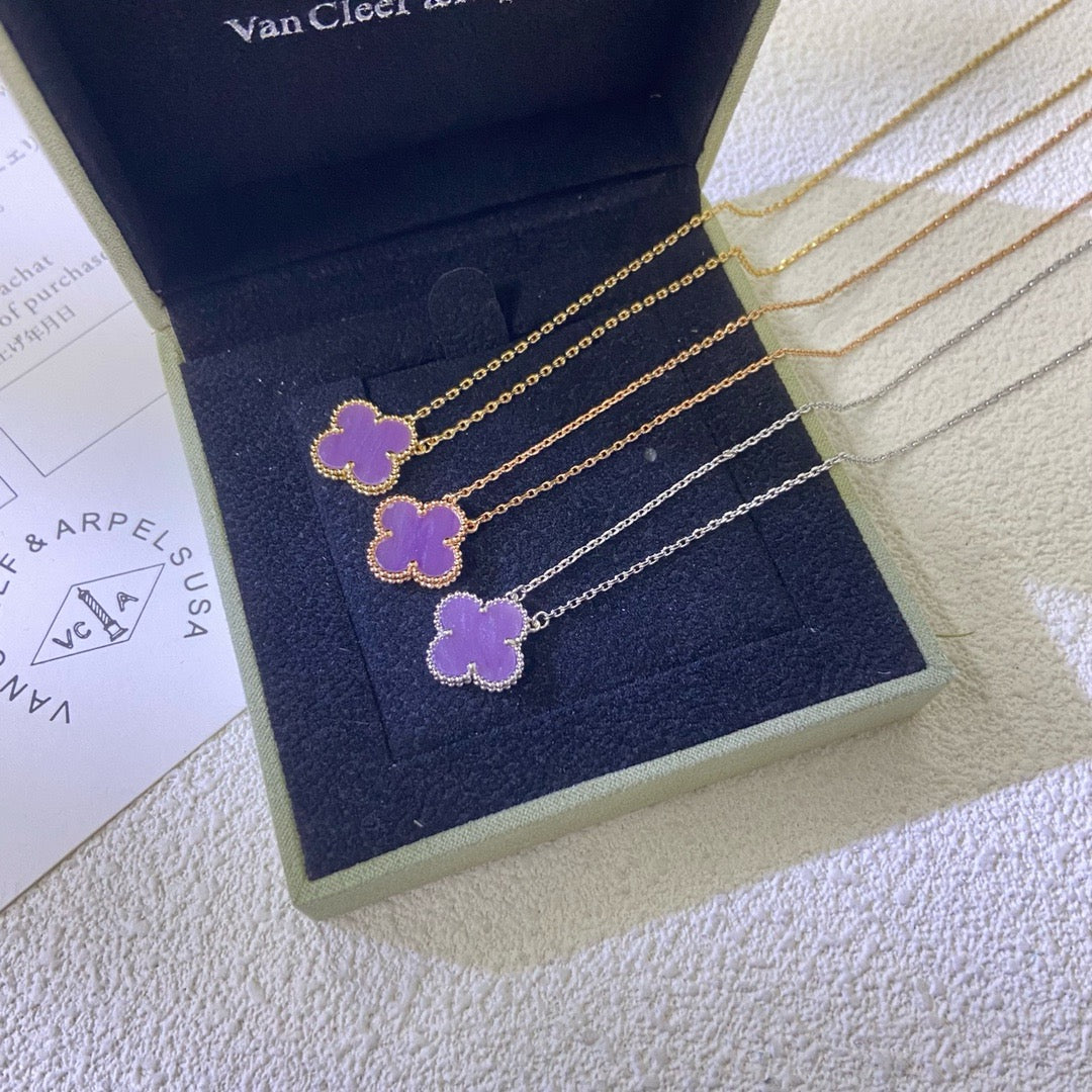 [Vellora-Opalyn]CLOVER 15MM  PURPLE VIOLET NECKLACE
