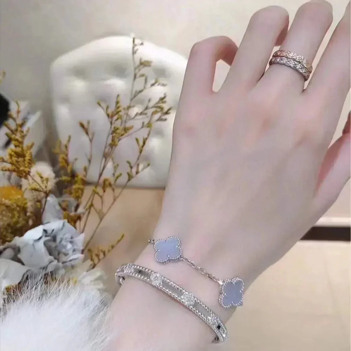 [Vellora-Opalyn]CLOVER  5 MOTIF PURPLE CHALCEDONY BRACELET SILVER