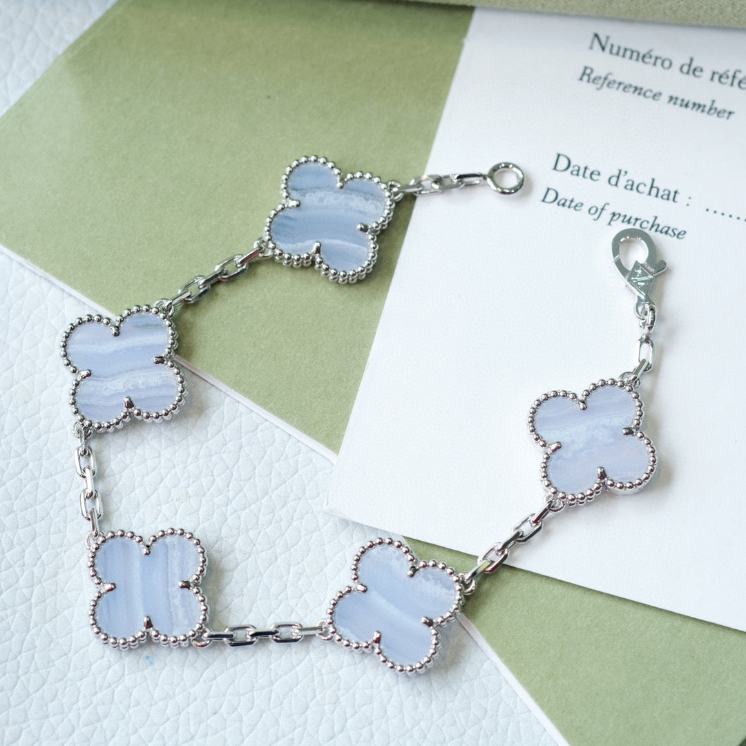 [Vellora-Opalyn]CLOVER  5 MOTIF PURPLE CHALCEDONY BRACELET SILVER