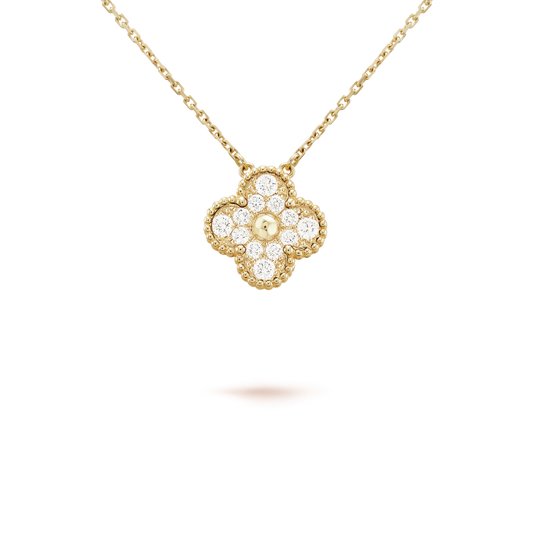 [Vellora-Opalyn]CLOVER 15MM DIAMOND SINGLE FLOWER NECKLACE