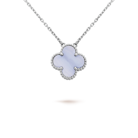 [Vellora-Opalyn]CLOVER 15MM BLUE CHALCEDONY NECKLACE SILVER