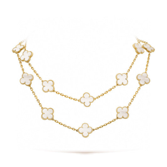 [Vellora-Opalyn]CLOVER 20 MOTIFS WHITE MOP NECKLACE