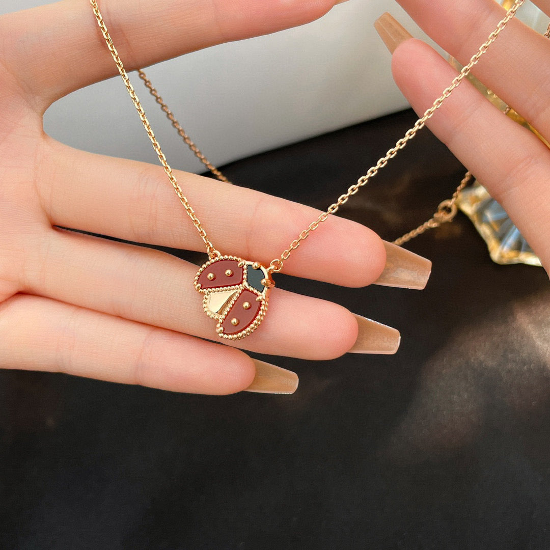 [Vellora-Opalyn]LUCKY  CARNELIANS LADYBUG NECKLACE