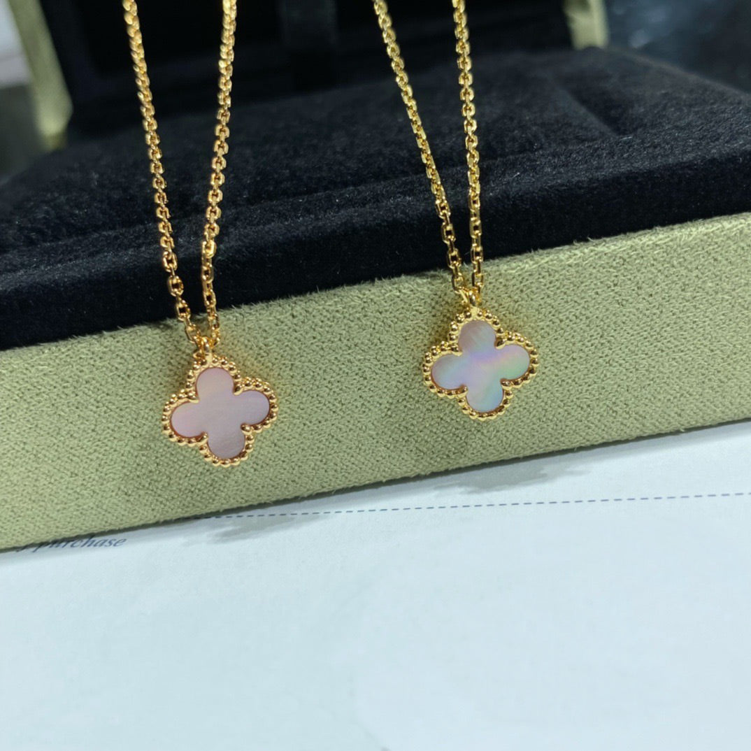 [Vellora-Opalyn]CLOVER 15MM PINK MOTHER-OF-PEARL SINGLE FLOWER NECKLACE