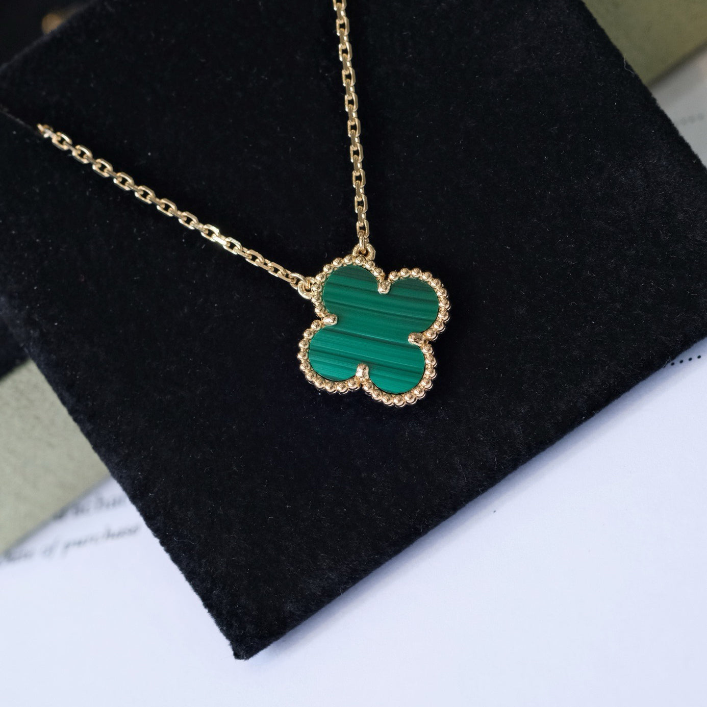 [Vellora-Opalyn]CLOVER 15MM MALACHITE SINGLE FLOWER  NECKLACE