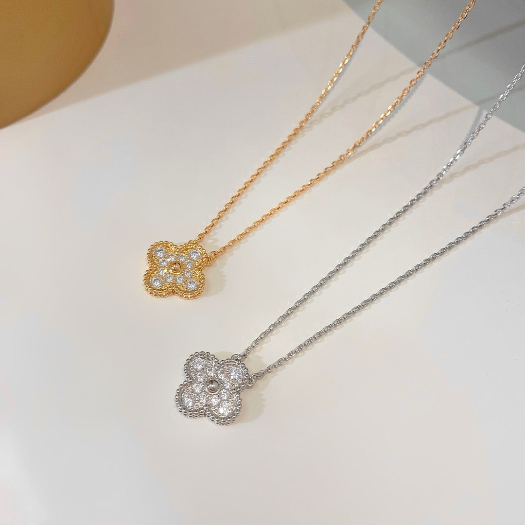 [Vellora-Opalyn]CLOVER 15MM DIAMOND SINGLE FLOWER NECKLACE