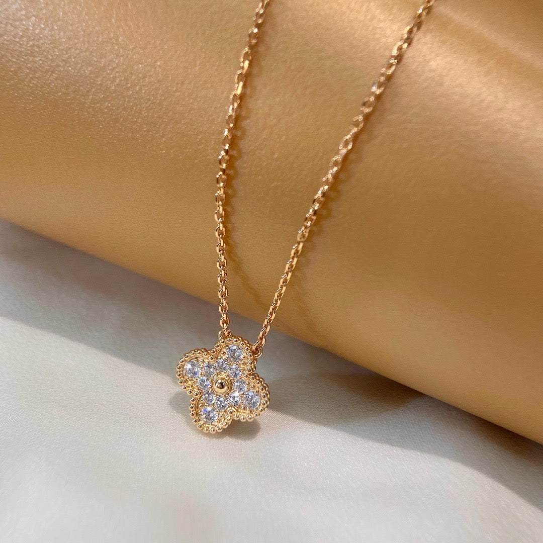 [Vellora-Opalyn]CLOVER 15MM DIAMOND SINGLE FLOWER NECKLACE