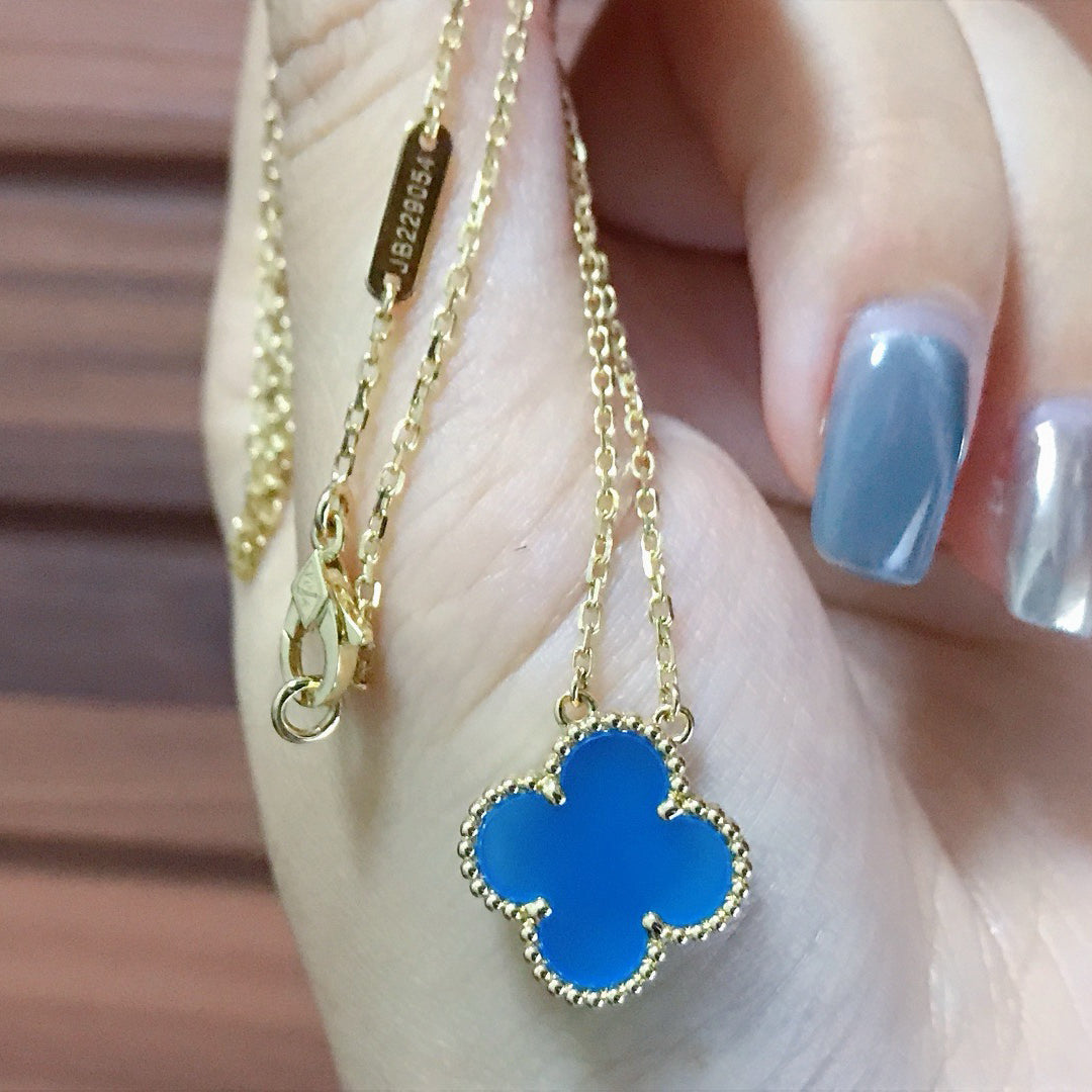 [Vellora-Opalyn]CLOVER 15MM BLUE AGATE NECKLACE