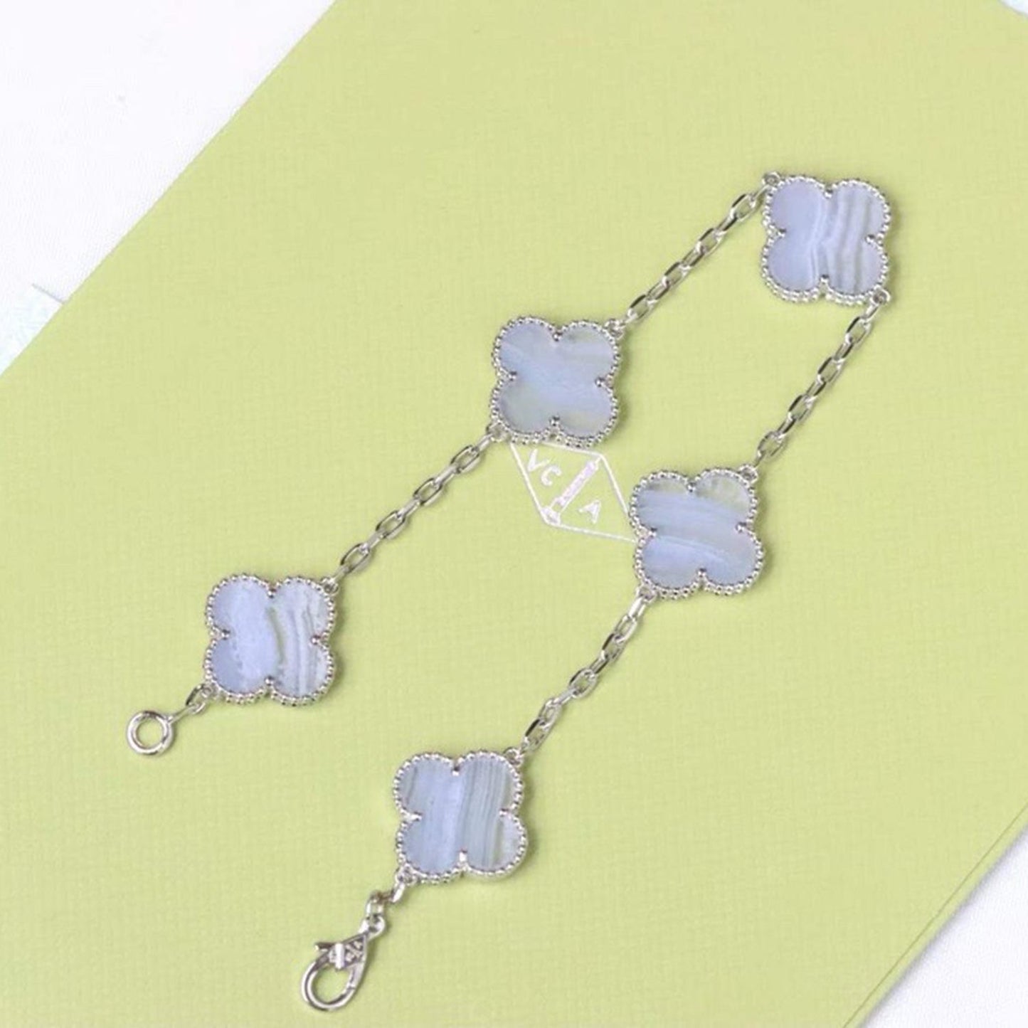 [Vellora-Opalyn]CLOVER  5 MOTIF PURPLE CHALCEDONY BRACELET SILVER