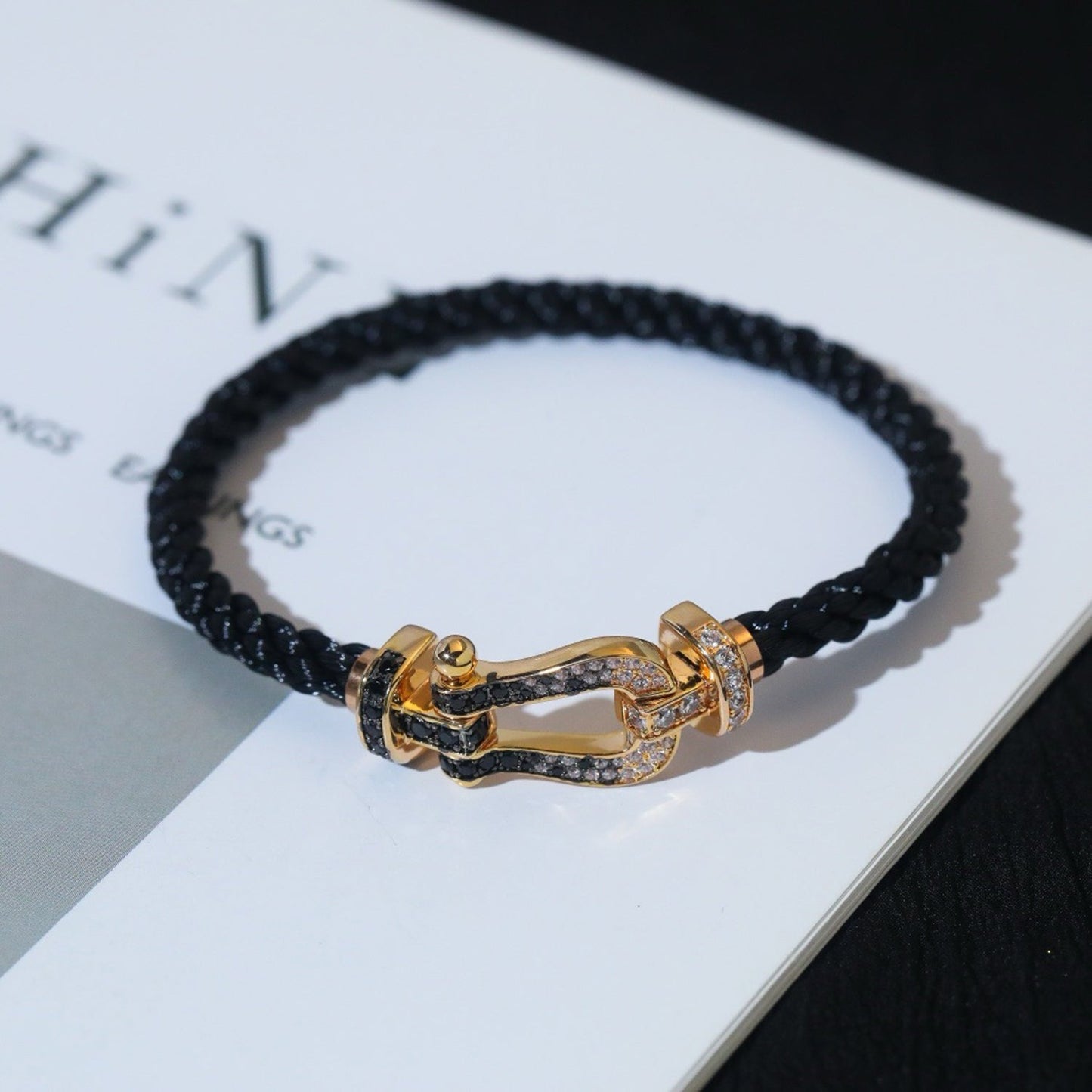 [Vellora-Opalyn]FORCE LARGE HORSESHOE BLACK WHITE DIAMOND BRACELET ROSE GOLD