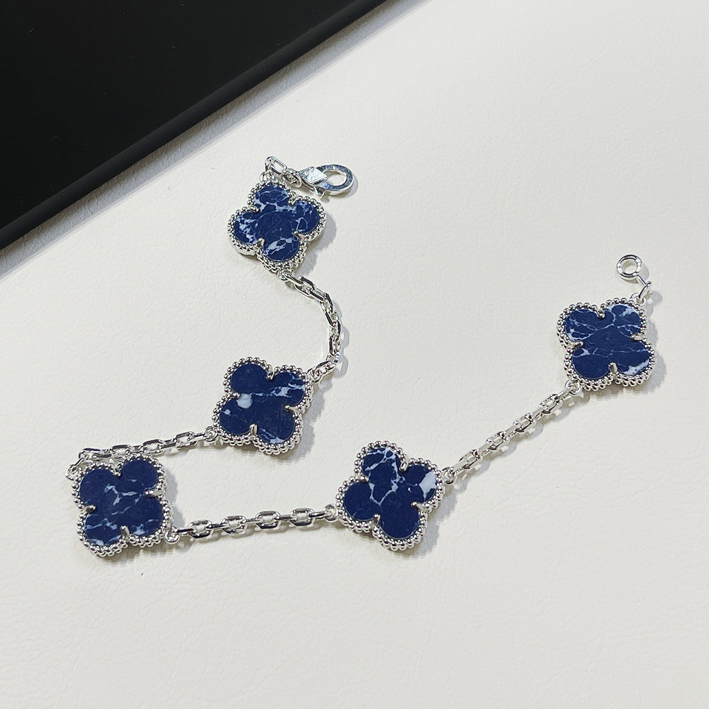 [Vellora-Opalyn]CLOVER 5 MOTIF PIETERSITE SILVER BRACELET
