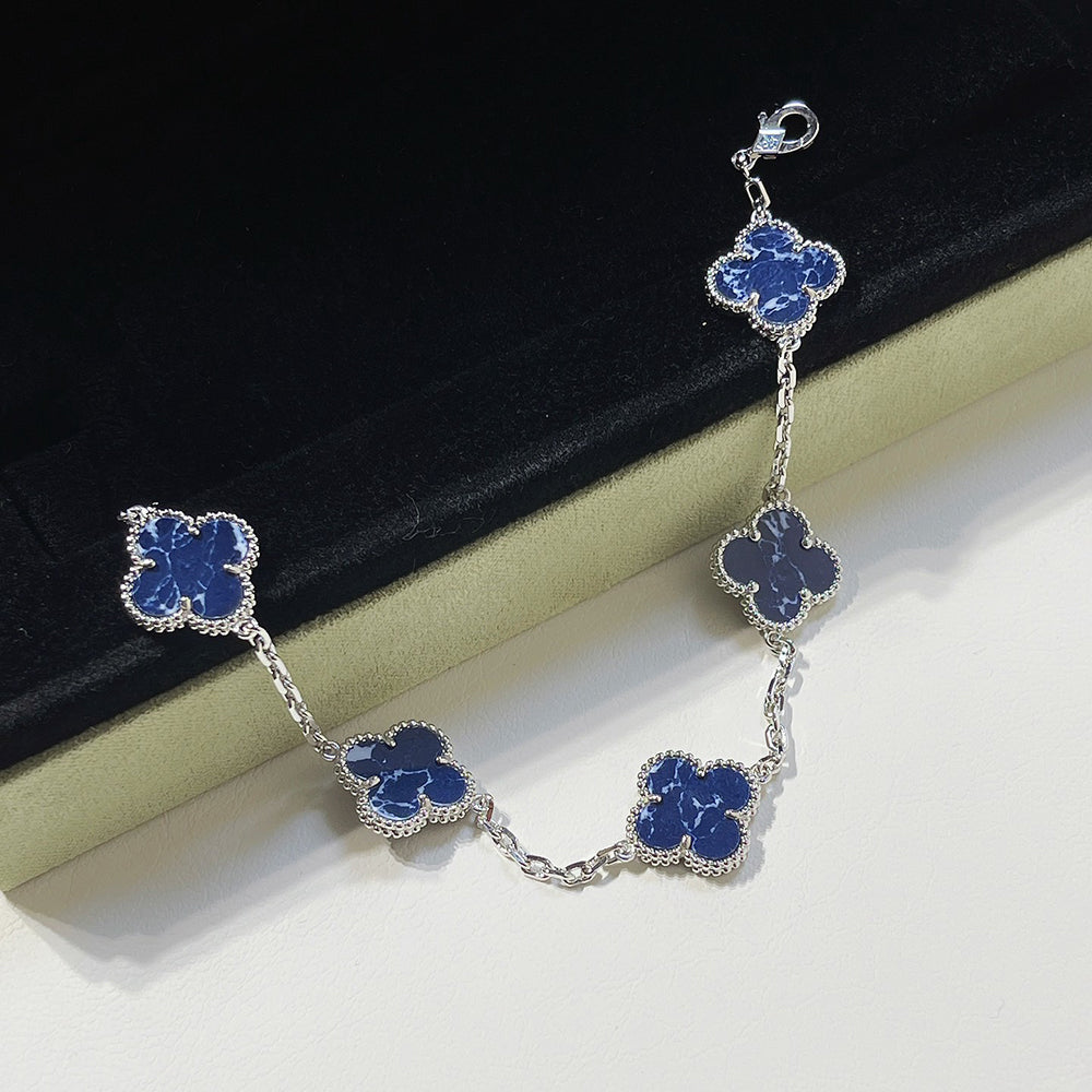 [Vellora-Opalyn]CLOVER 5 MOTIF PIETERSITE SILVER BRACELET
