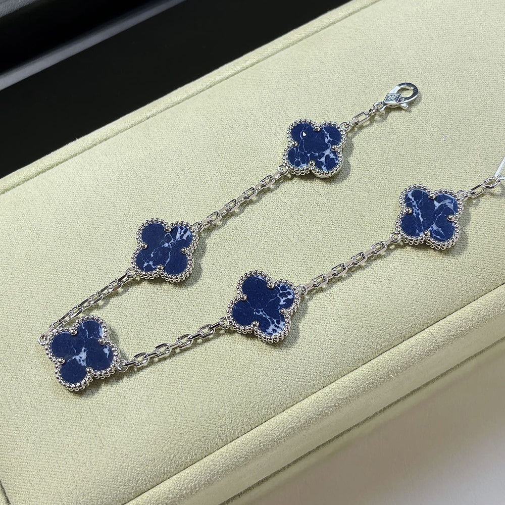 [Vellora-Opalyn]CLOVER 5 MOTIF PIETERSITE SILVER BRACELET