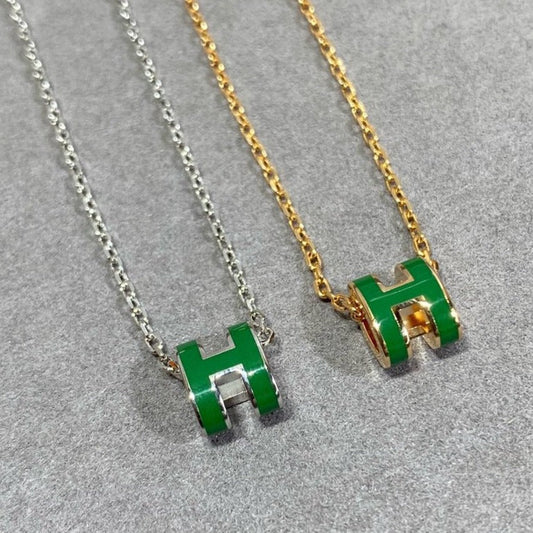 [Vellora-Opalyn]POP H GREEN NECKLACE SILVER AND GOLD