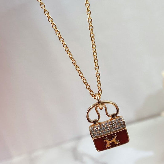 [Vellora-Opalyn]CONSTANCE RED PEDANT PINK GOLD NECKLACE