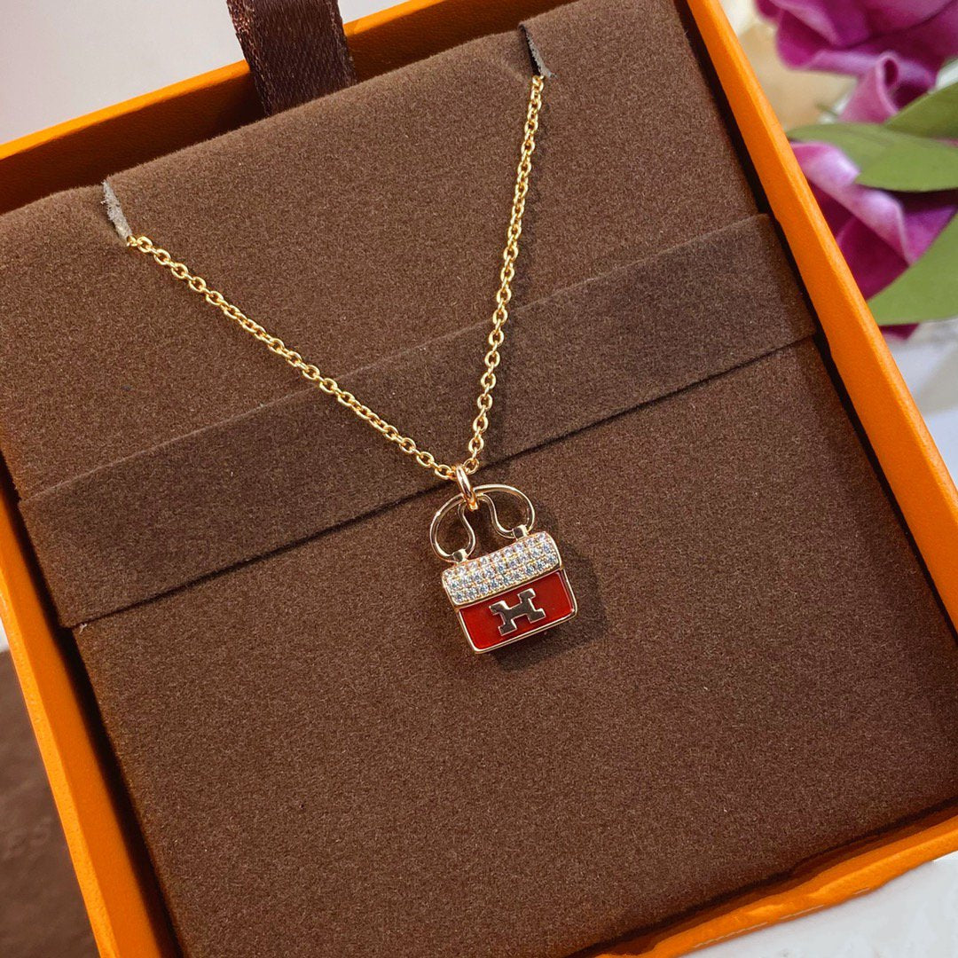 [Vellora-Opalyn]CONSTANCE RED PEDANT PINK GOLD NECKLACE