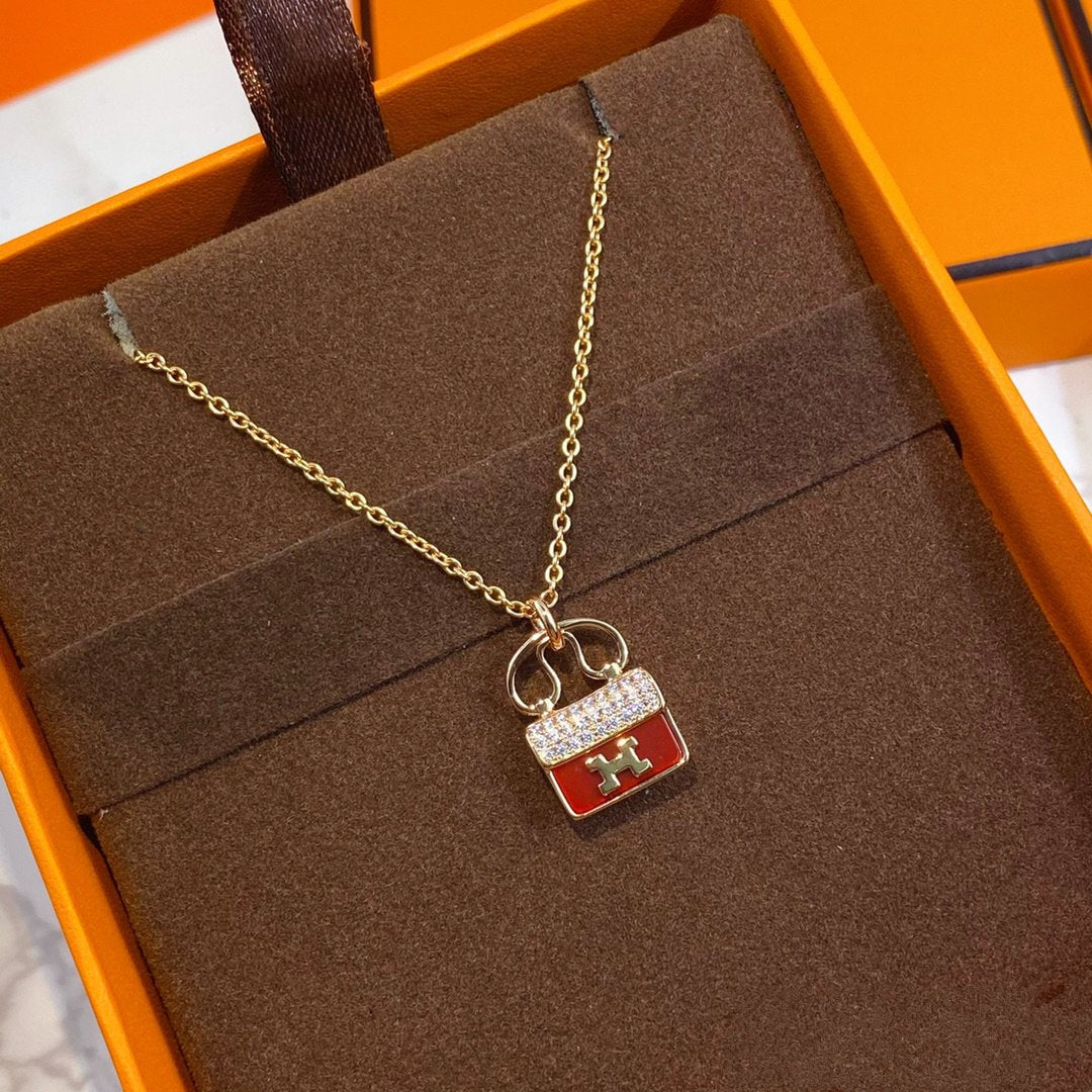 [Vellora-Opalyn]CONSTANCE RED PEDANT PINK GOLD NECKLACE