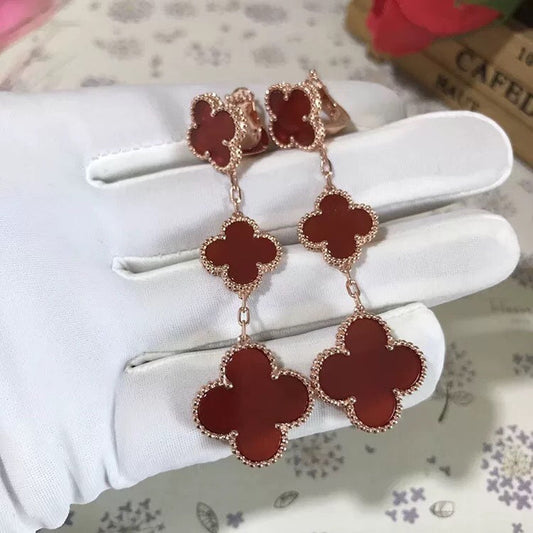 [Vellora-Opalyn]CLOVER 3 MOTIF CARNELIAN DROP EARRINGS