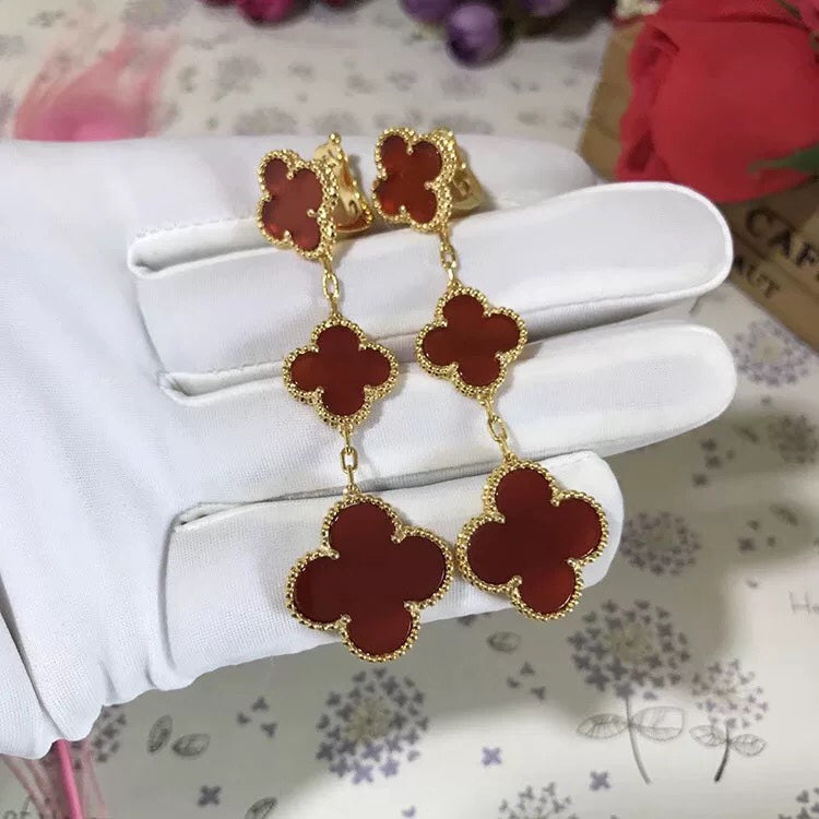 [Vellora-Opalyn]CLOVER 3 MOTIF CARNELIAN DROP EARRINGS