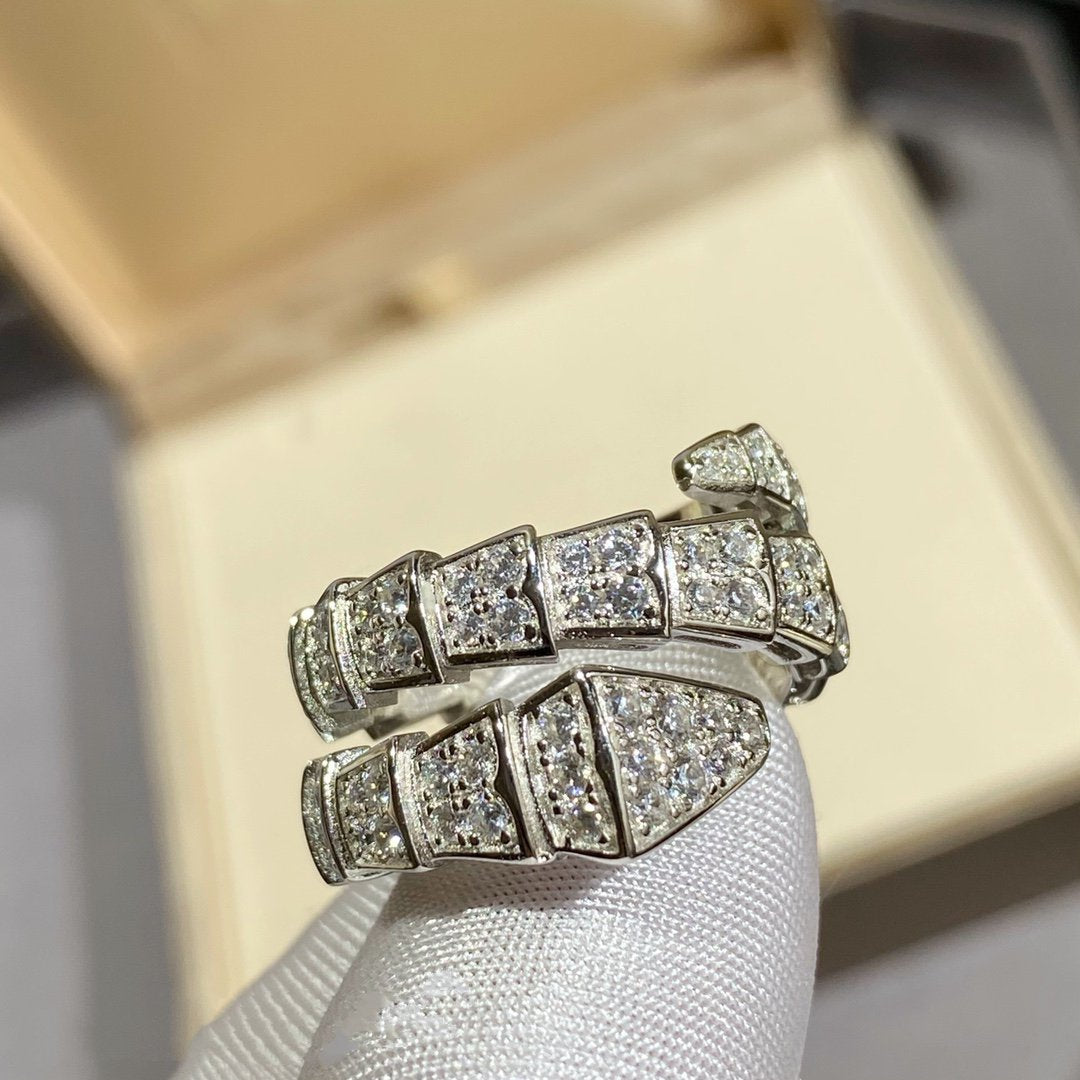 [Vellora-Opalyn]SERPENTI DOUBLE RING SILVER DIAMOND PAVED