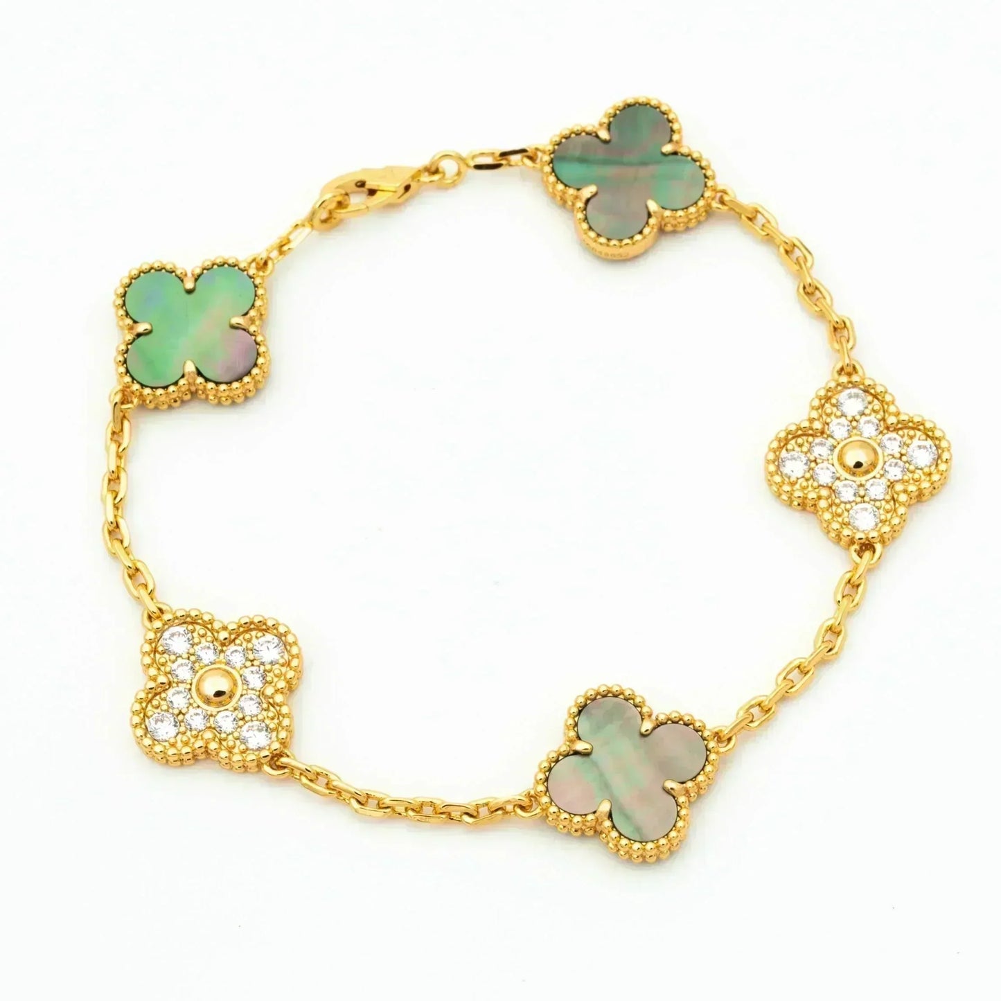 [Vellora-Opalyn]CLOVER 5 MOTIF GRAY MOP DIAMOND BRACELET