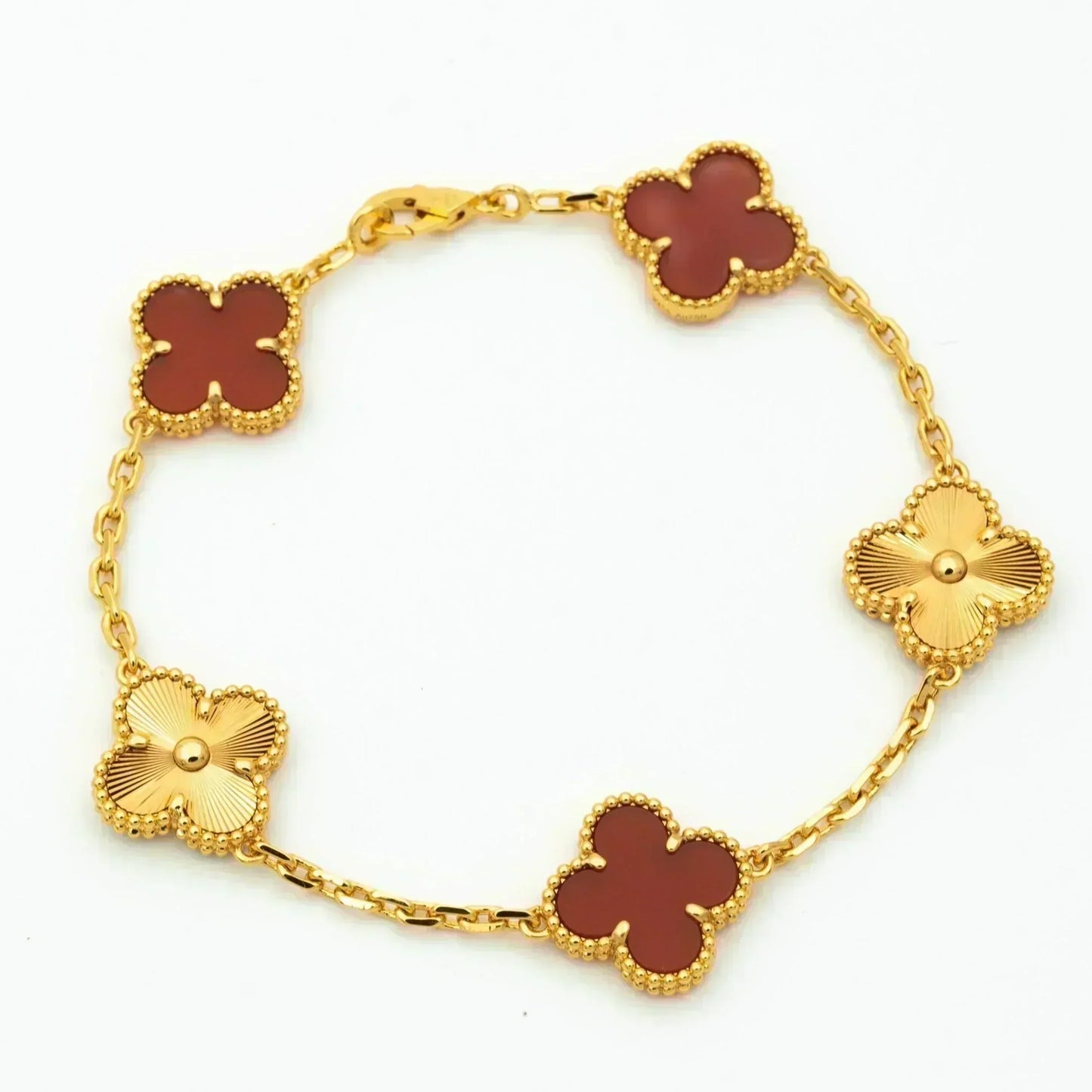 [Vellora-Opalyn]CLOVER  5 MOTIFS CARNELIAN GOLD BRACELET