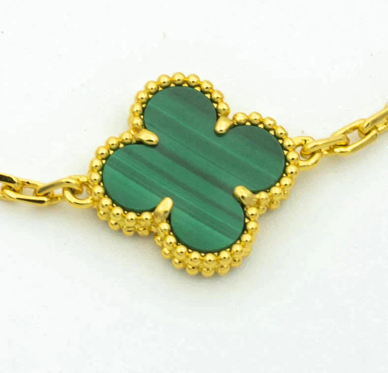 [Vellora-Opalyn]CLOVER  5 MOTIF MALACHITE DIAMOND BRACELET