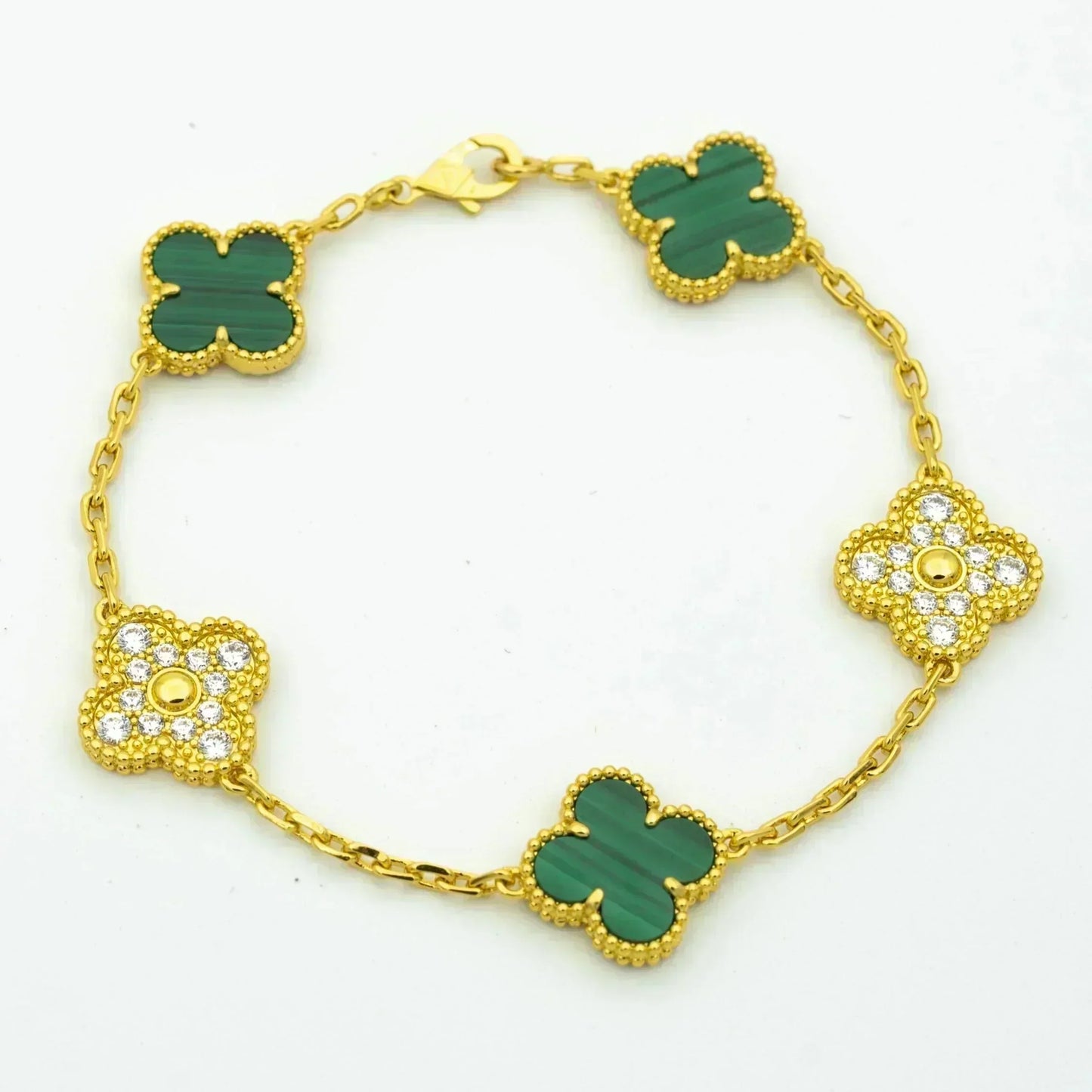 [Vellora-Opalyn]CLOVER  5 MOTIF MALACHITE DIAMOND BRACELET