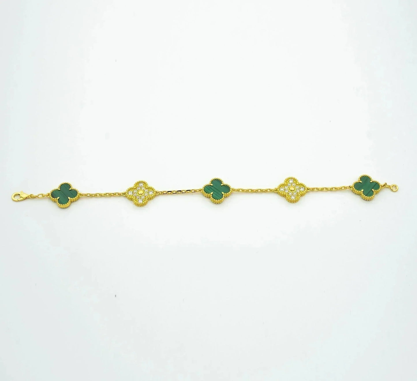 [Vellora-Opalyn]CLOVER  5 MOTIF MALACHITE DIAMOND BRACELET